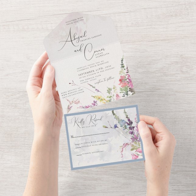 Vibrant Wildflowers Pink Violet Yellow All In One  All In One Invitation (Tearaway)