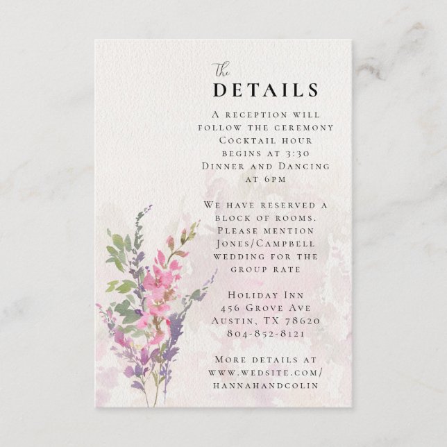 Vibrant Wildflowers Pink Violet Yellow Enclosure Card (Front)