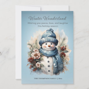 Vibrant Winter Wonderland Snowman Icy Blue  Holiday Card