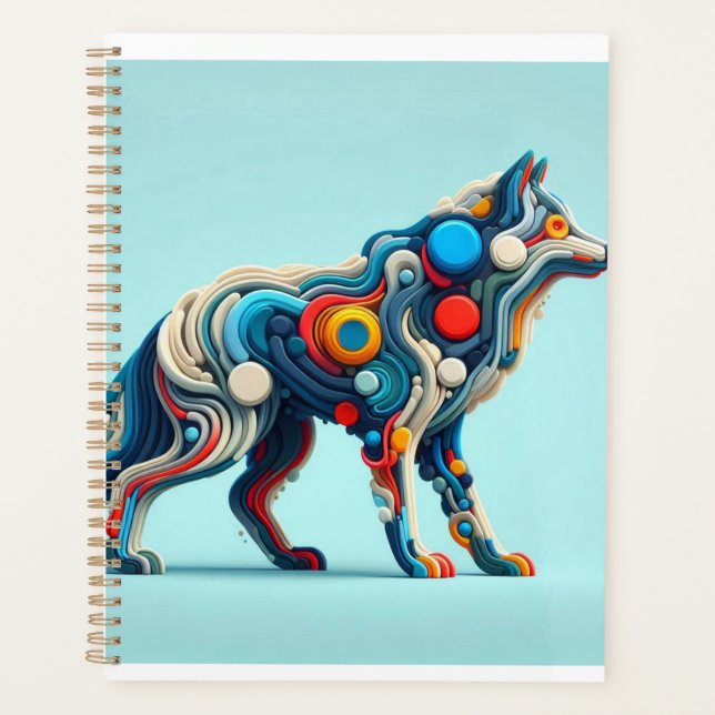 Vibrant Wolf Energy" représenté dans une 3D minima (Devant)