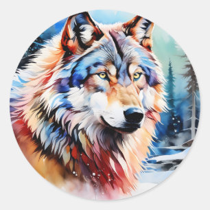 Vibrant Wolf in Snow Classic Round Sticker