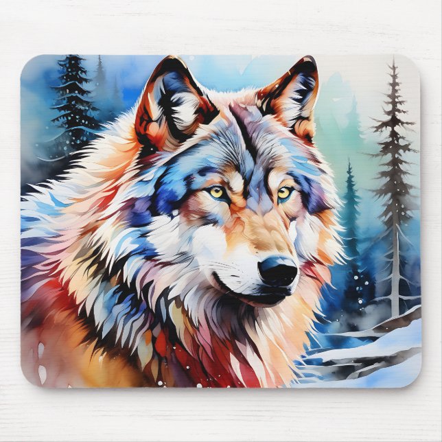 Vibrant Wolf in Snow Mouse Pad (Front)