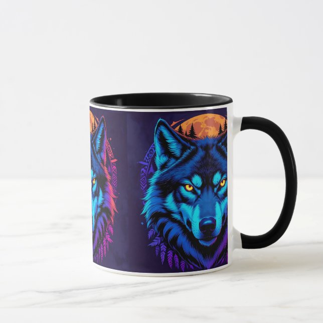 Vibrant Wolf Stare Wildlife Fierce Gaze Mug (Right)