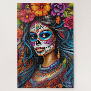 Vibrant Woman in Sugar Skull Makeup Jigsaw Puzzle