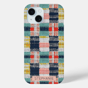 Vibrant Woven Plaid - Retro Boho Chequered Pattern iPhone 15 Case