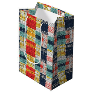 Vibrant Woven Plaid - Retro Boho Chequered Pattern Medium Gift Bag