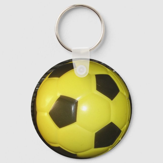 Vibrant Yellow and Black Football (Soccer) Art Keychain (Front)
