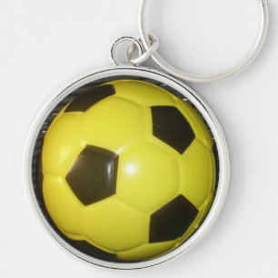 Vibrant Yellow and Black Football (Soccer) Art Keychain