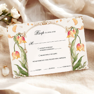 Vibrant Yellow and Gold Floral Art Nouveau RSVP Card