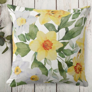 Vibrant Yellow and White Daffodil Floral Throw Pillow