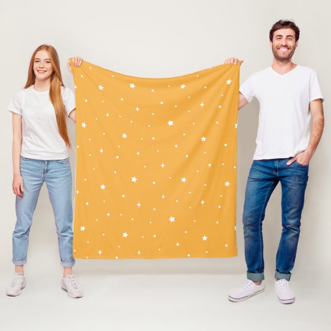 Vibrant Yellow And White Galaxy Stars Graphic Fleece Blanket (In Situ)