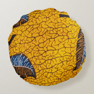 Vibrant Yellow Ankara African Wax Print Fabric Round Pillow