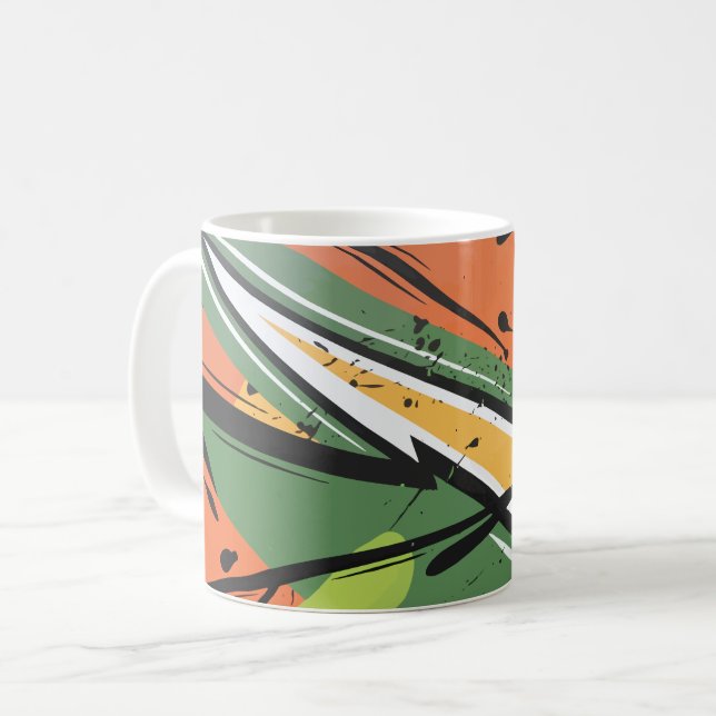 Vibrant yellow, black, and Green Abstract Motion Coffee Mug (Front Left)