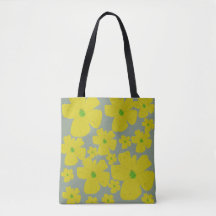 Vibrant Yellow Floral Pattern Sage Green Tote Bag