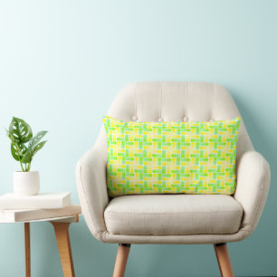 Vibrant Yellow & Green Geometric Cross Pattern Lumbar Pillow