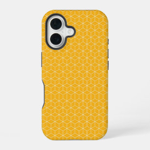 Vibrant Yellow Hexagonal Cube Pattern Design iPhone 16 Case
