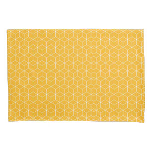 Vibrant Yellow Hexagonal Cube Pattern Design Pillowcase