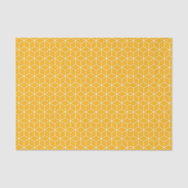 Vibrant Yellow Hexagonal Cube Pattern Design Tissue Paper (Front)