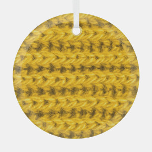 Vibrant Yellow Knitted Wool Texture Glass Ornament