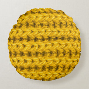 Vibrant Yellow Knitted Wool Texture Round Pillow