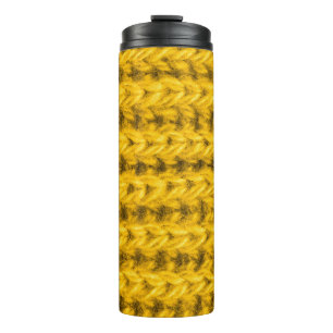 Vibrant Yellow Knitted Wool Texture Thermal Tumbler