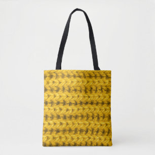 Vibrant Yellow Knitted Wool Texture Tote Bag