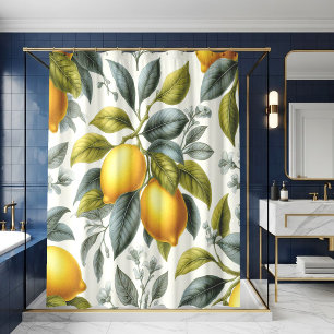 Vibrant Yellow Lemon and Blue Watercolor Botanical