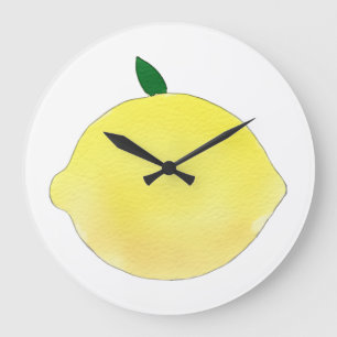 Vibrant Yellow Lemon Illustration Large Clock