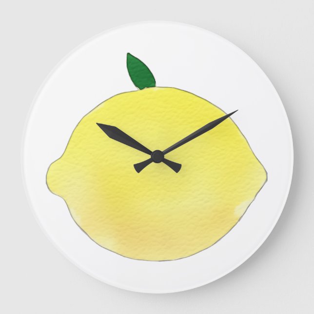 Vibrant Yellow Lemon Illustration Large Clock (Front)