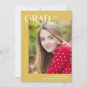 Vibrant Yellow Modern Grad Photo Graduation Party Invitation