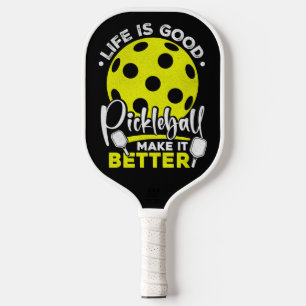 Vibrant Yellow Neon Retro Pickleball Player Quote Paddle