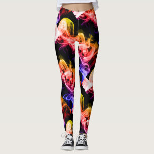 Vibrant Yellow Orange Purple Abstract Smoke Leggings