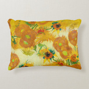 Vibrant Yellow Orange Sunflowers Oil Painting  Accent Pillow