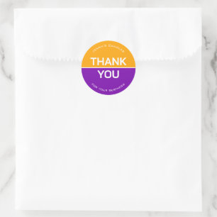 Vibrant Yellow Purple Company Name Thank You Classic Round Sticker