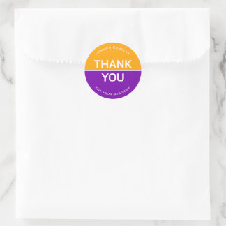 Vibrant Yellow Purple Company Name Thank You Classic Round Sticker