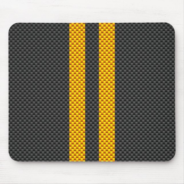 Vibrant Yellow Racing Stripes Carbon Fibre Style Mouse Pad (Front)