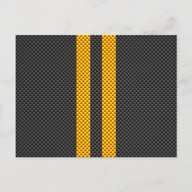 Vibrant Yellow Racing Stripes Carbon Fibre Style Postcard (Front)