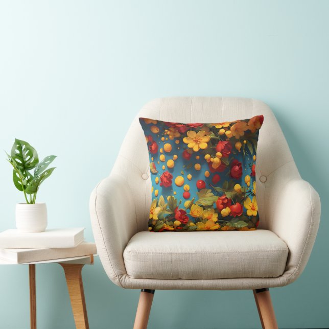 Vibrant Yellow & Red Floral Pattern Design Throw Pillow (Chair)