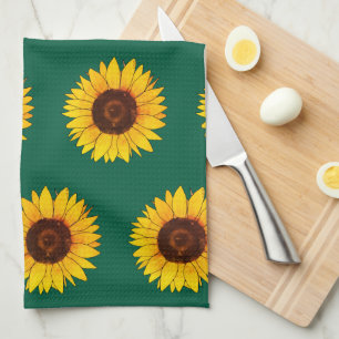Vibrant Yellow Sunflower Bloom Kitchen Towel