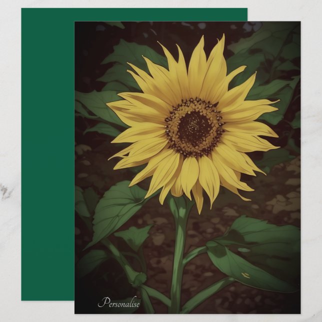 Vibrant Yellow SunFlower Green Scrapbook Paper (Front/Back)