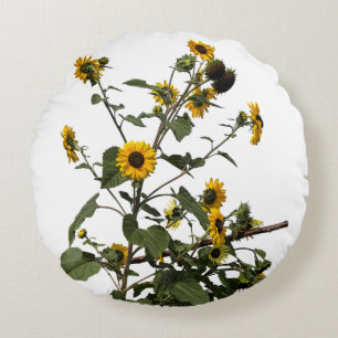 Vibrant Yellow Sunflower Round Pillow