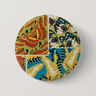 Vibrant Yellow & Teal Art Deco Butterfly Art 2 Inch Round Button