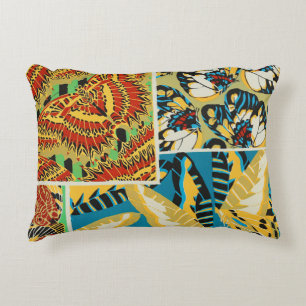 Vibrant Yellow & Teal Art Deco Butterfly Art Accent Pillow