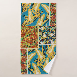 Vibrant Yellow & Teal Art Deco Butterfly Art Bath Towel Set