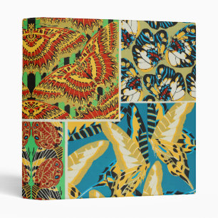 Vibrant Yellow & Teal Art Deco Butterfly Art Binder