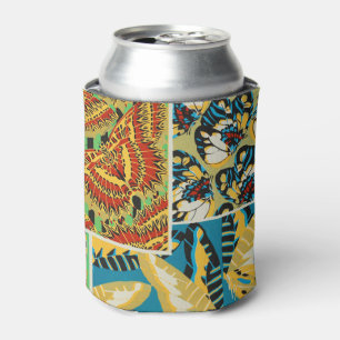 Vibrant Yellow & Teal Art Deco Butterfly Art Can Cooler