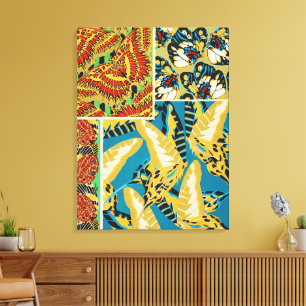 Vibrant Yellow & Teal Art Deco Butterfly Art Canvas Print