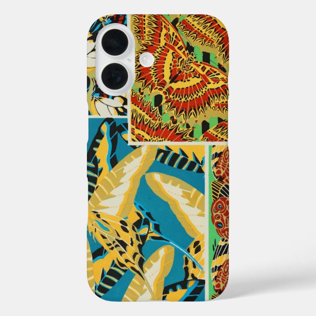Vibrant Yellow & Teal Art Deco Butterfly Art Case-Mate iPhone Case (Back)