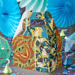 Vibrant Yellow & Teal Art Deco Butterfly Art Favor Box