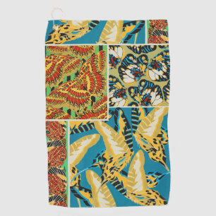 Vibrant Yellow & Teal Art Deco Butterfly Art Golf Towel